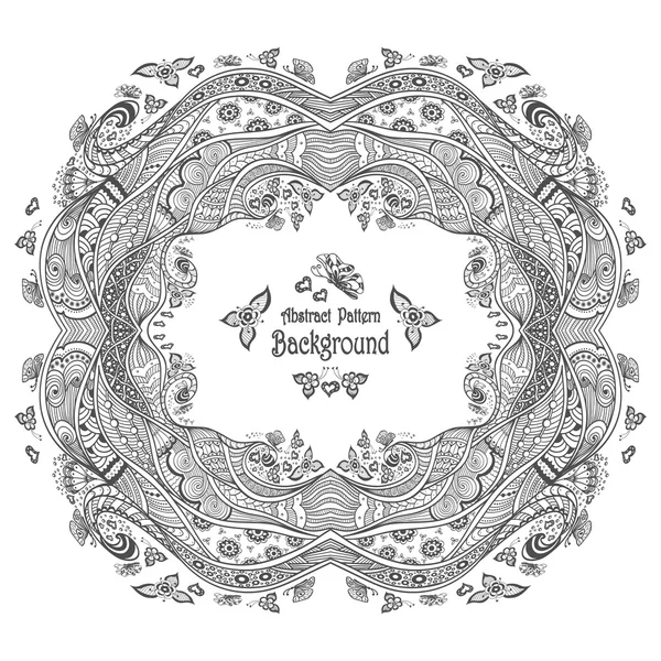 Αφηρημένη κύκλο πλαίσιο με το φόντο στο ύφος Zen-doodle μαύρος στο λευκό — Διανυσματικό Αρχείο