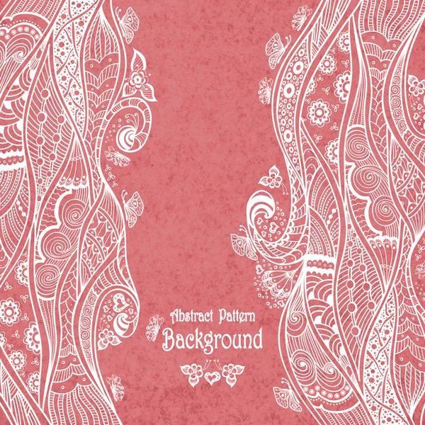 Padrão abstrato artesanal fundo no estilo Zen-doodle no grunge rosa — Vetor de Stock