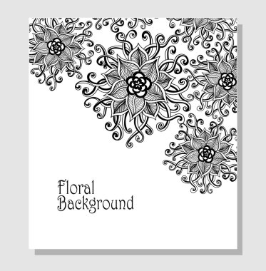Template Zen-doodle flowers pattern  black on white clipart