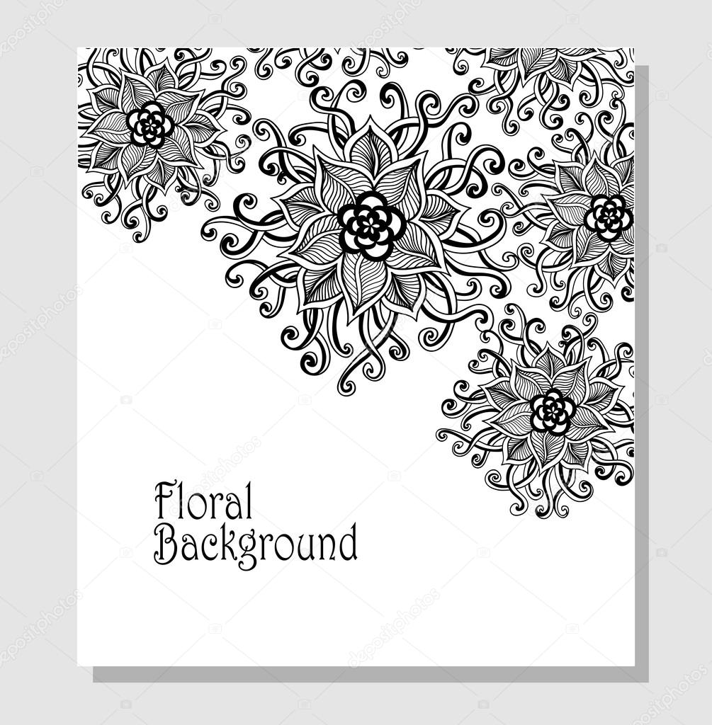 Template Zen-doodle flowers pattern  black on white