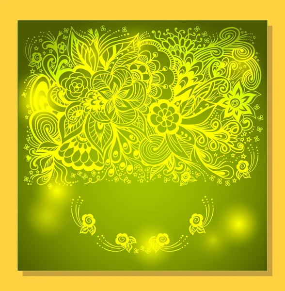 Αφηρημένα φόντο με Zen-doodle λουλούδια και ανοικτό πράσινο — Διανυσματικό Αρχείο
