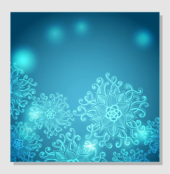 Abstract Background with Zen-doodle flowers and light in blue — Stock Vector