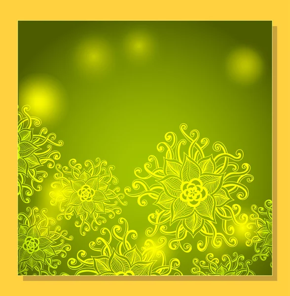 Streszczenie tło z Zen-doodle kwiaty i światło w kolorze zielonym — Wektor stockowy