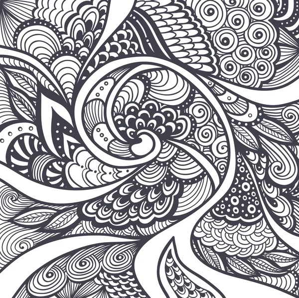 Patrón abstracto en Zen-tangle Estilo Zen-doodle negro sobre blanco — Vector de stock