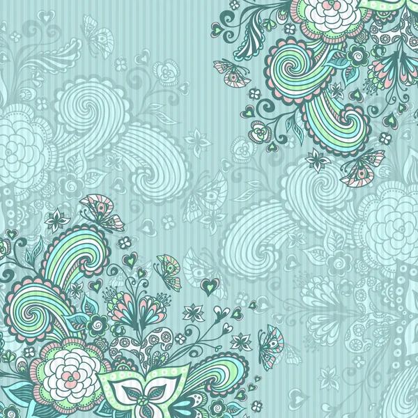 Vintage background with doodle flowers on blue — Stockvector