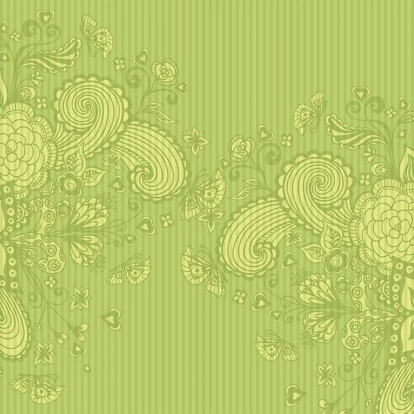 Vintage background with doodle flowers on green — ストックベクタ