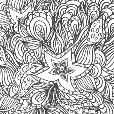 Background with doodle starfishes seaweeds or  template for underwater world  or for coloring page or relax coloring book