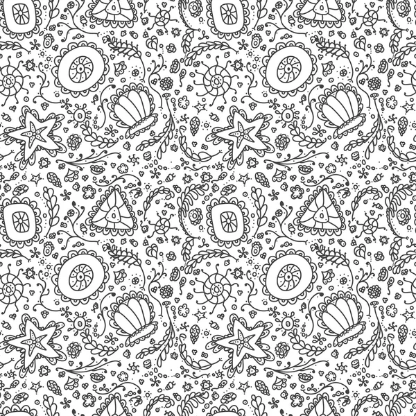 Handmade seamless pattern or background with abstract protozoa or abstract plankton in black white for coloring page or relax coloring book — 스톡 벡터