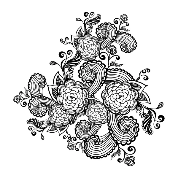 Zen-doodle flowers black on white for   package or  for coloring page or relax coloring book or tattoo — 스톡 벡터