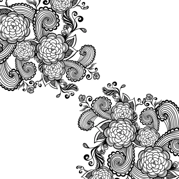 Zen-doodle background or  pattern   with flowers black on white for   package or  for coloring page or relax coloring book — 图库矢量图片