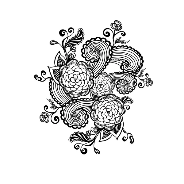 Zen-doodle flowers black on white for   package or  for coloring page or relax coloring book or tattoo — 스톡 벡터