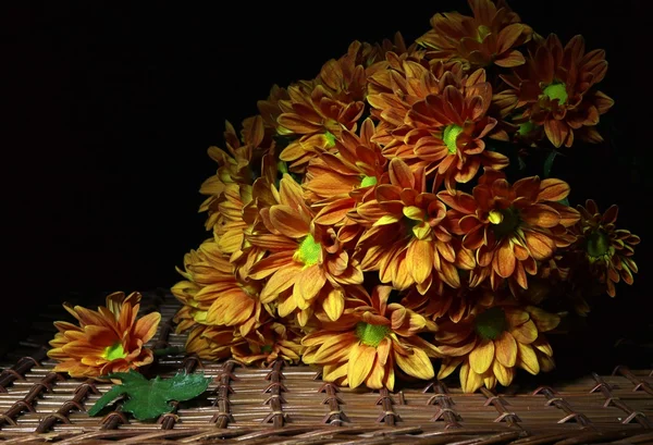 黒い背景にオレンジ色の菊の花束 — ストック写真