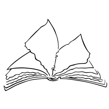 Eski, açık bir kitap. El çizimi. Boş, parçalanmış sayfalar