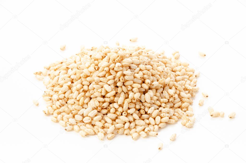puffed rice on white background
