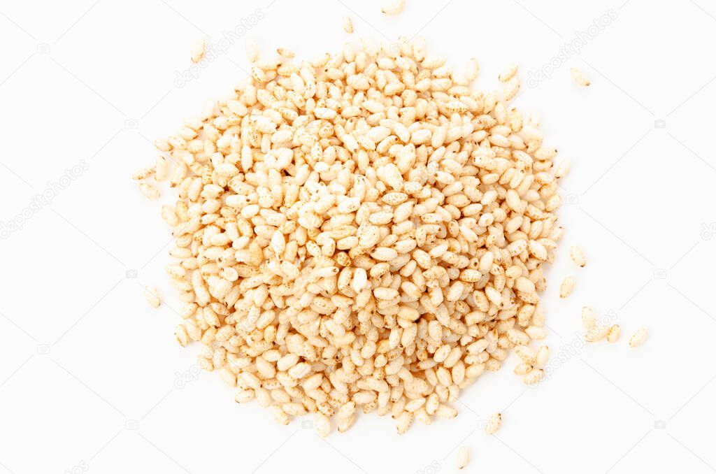 puffed rice on white background