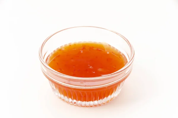 Słodki Sos Chili Małej Szklanej Misce — Zdjęcie stockowe