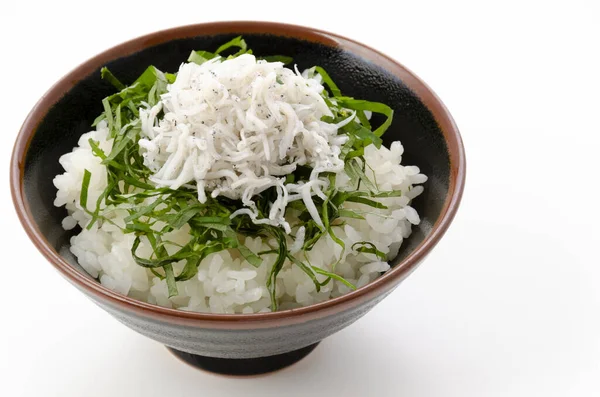 Japon Yemeği Shirasu Don Beyaz Yemle Kaplanmış Pirinç — Stok fotoğraf