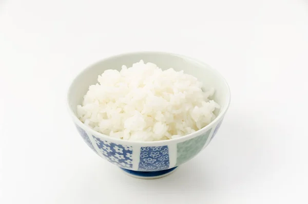 Arroz Uma Tigela Fundo Branco — Fotografia de Stock