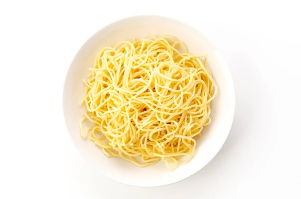 Spaghetti Nudlar Plattan Vit Bakgrund — Stockfoto