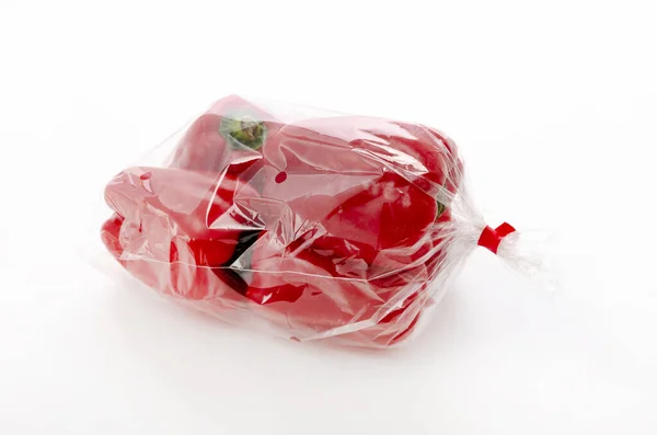 Red Bell Pepper Plastic Bag White Background Royalty Free Stock Images