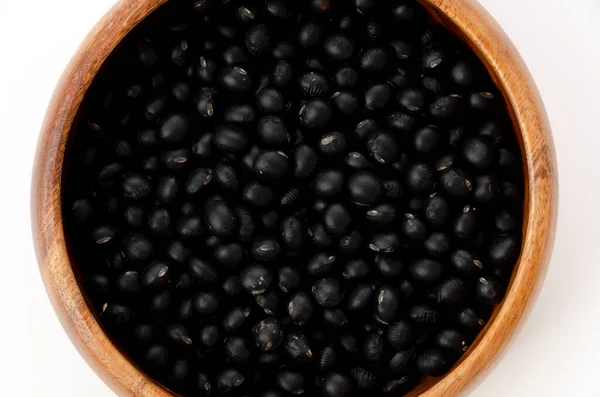 Uncooked Black Beans Wooden Bowl White Background — Stock Photo, Image