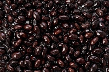 kaynamış siyah fasulye (siyah soya fasulyesi) arka plan, yakın plan, 