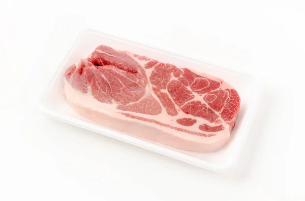 Raw Pork Meat Foam Tray White Background Stock Photo