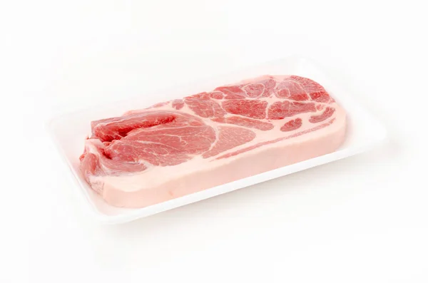 Raw Pork Meat Foam Tray White Background Stock Image