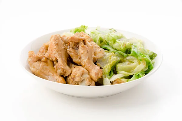 Stewed Chicken Lettuce White Background — Stock Photo, Image
