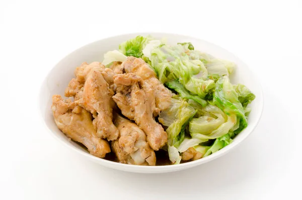 Stewed Chicken Lettuce White Background — Stock Photo, Image