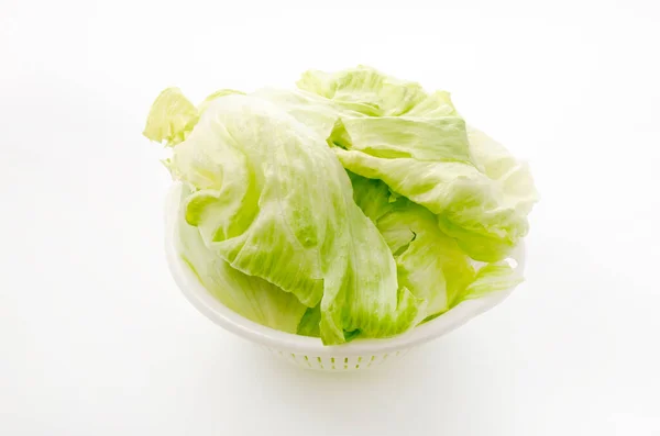 Salat Sieb Schneiden Grüner Salat Aus Nächster Nähe Zum Kochen — Stockfoto