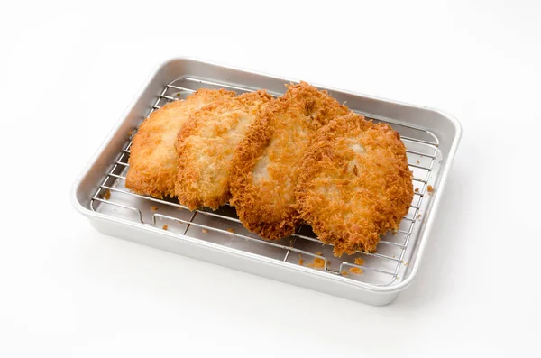 Japanese Food Tonkatsu Freshly Fried Pork Cutlet Aluminum Tray White — ストック写真