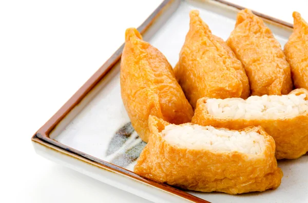Japanese Cuisine Inari Sushi Vinegared Boiled Rice Wrapped Fried Tofu — Stok Foto
