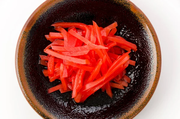 Benishoga Red Pickled Ginger Black Plate — Stock Photo, Image