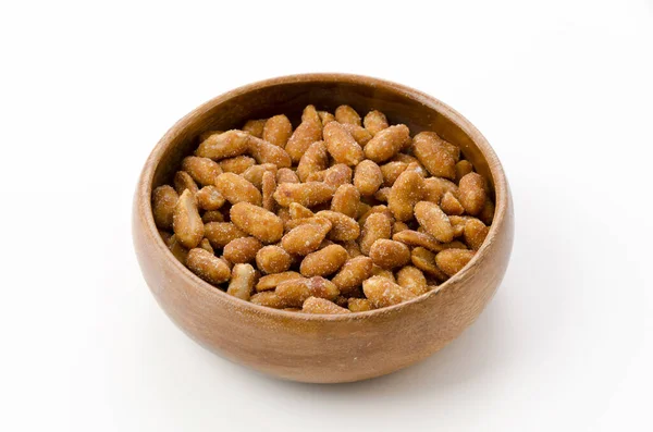 Honey Roasted Peanuts Wooden Bowl — Stock Photo, Image