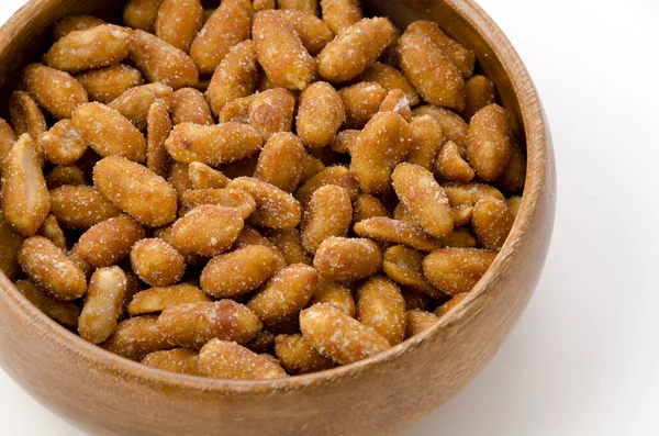 Honey Roasted Peanuts Wooden Bowl — Stock Photo, Image