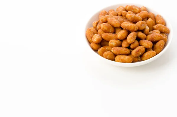 Honey Roasted Peanuts White Bowl White Background — Stock Photo, Image