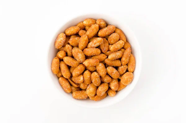 Honey Roasted Peanuts White Bowl White Background — Stock Photo, Image