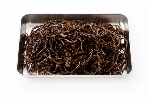 Hijiki Seaweed Stainless Steel Tray White Background — Stock Photo, Image