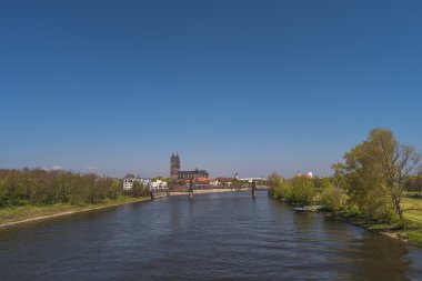 Magdeburg şehir ve Elbe Bahar, Magdeburg, Almanya görüntüleme