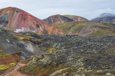 Landmannalaugar renkli dağların İzlanda, yaz saati