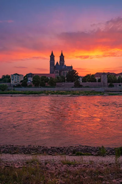 Magdeburg Elbe Nehri Almanya Nın Muhteşem Katedrali Nin Tarihi Şehir — Stok fotoğraf