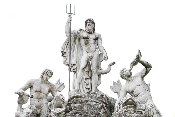 Statua Fontana Del Nettuno Piazza Del Popolo Isolata Sfondo Bianco — Foto Stock
