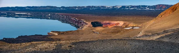 Panoramic View Icelandic Landscape Colorful Volcanic Caldera Askja Viti Crater — Stock Photo, Image