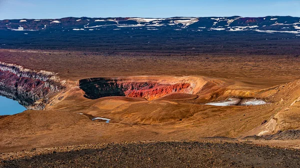 冰岛五彩斑斓的火山口 高地火山沙漠中央的Viti火山口湖 红绿绿松石火山土壤和远足小径的全景 — 图库照片