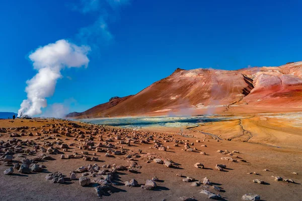 Panoramic View Geothermal Active Zone Hverir Myvatn Lake Iceland Resembling — Stock Photo, Image