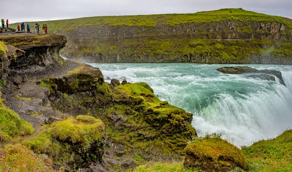 Panorámás Kilátás Vízesés Csoda Gullfoss Dél Izlandon Golden Circle Nyáron — Stock Fotó