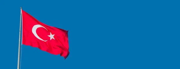 Banner Piros Török Nemzeti Zászló Kezében Fehér Félhold Csillag Zászlót — Stock Fotó