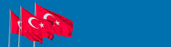 Banner Mit Drei Roten Türkischen Nationalflaggen Mit Weißer Mondsichel Und — Stockfoto