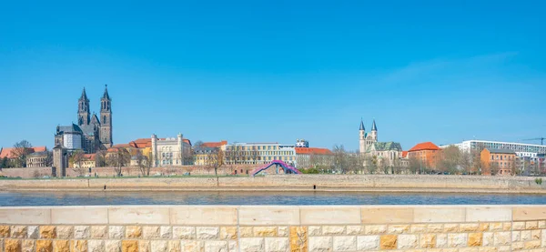 Historical Downtown Magdeburg Old Town Elbe River Magnificent Cathedral Early — Stock Photo, Image